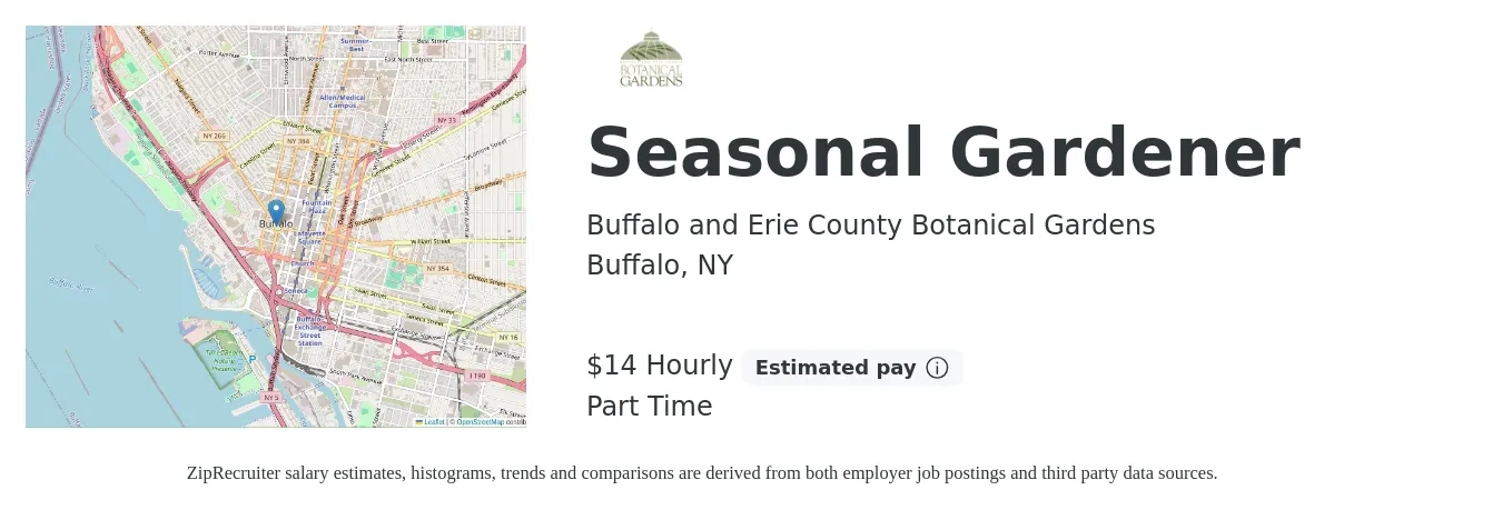 Buffalo and Erie County Botanical Gardens job posting for a Seasonal Gardener in Buffalo, NY with a salary of $15 Hourly with a map of Buffalo location.