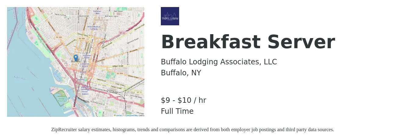 Buffalo Lodging Associates, LLC job posting for a Breakfast Server in Buffalo, NY with a salary of $10 to $11 Hourly with a map of Buffalo location.