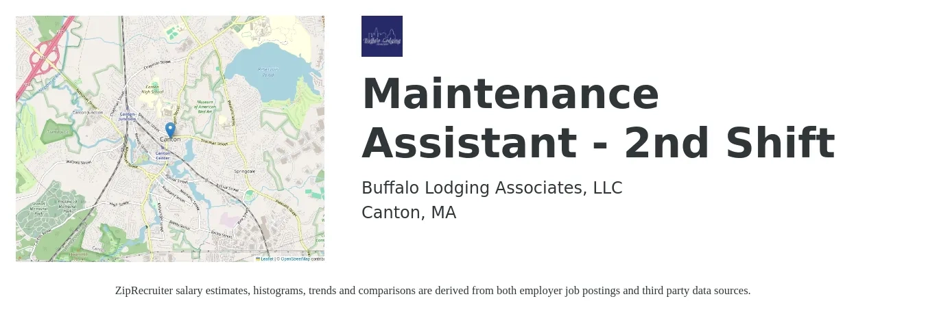 Buffalo Lodging Associates, LLC job posting for a Maintenance Assistant - 2nd Shift in Canton, MA with a salary of $17 to $22 Hourly with a map of Canton location.