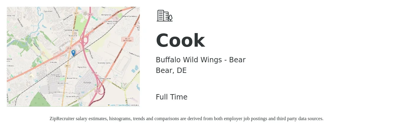 Buffalo Wild Wings - Bear job posting for a Cook in Bear, DE with a salary of $14 to $18 Hourly with a map of Bear location.