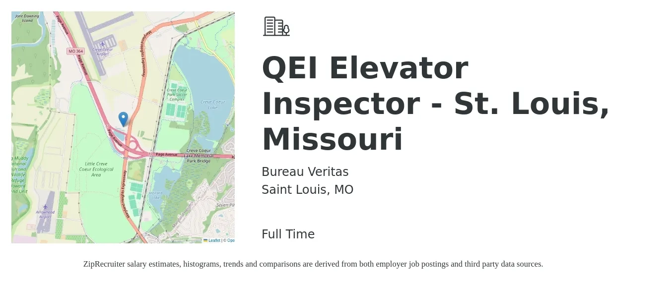 Bureau Veritas job posting for a QEI Elevator Inspector - St. Louis, Missouri in Saint Louis, MO with a salary of $55,400 to $79,700 Yearly with a map of Saint Louis location.