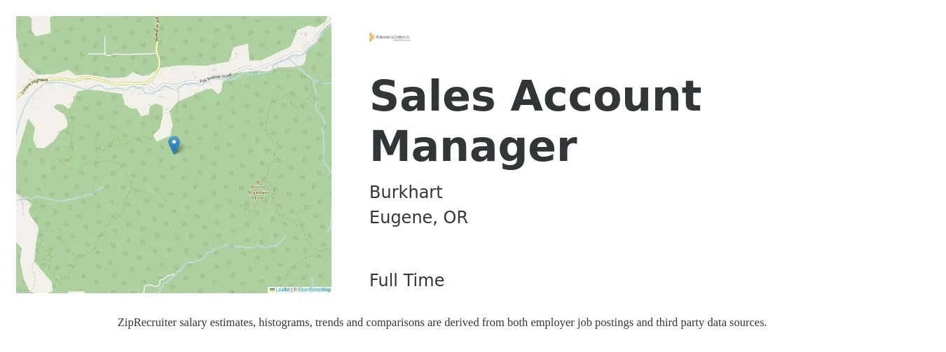 Burkhart job posting for a Sales Account Manager in Eugene, OR with a salary of $60,000 to $80,000 Yearly with a map of Eugene location.