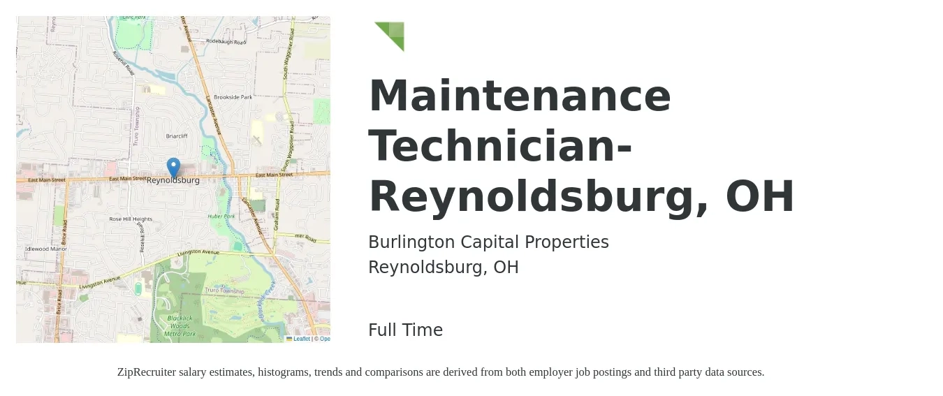 Burlington Capital Properties job posting for a Maintenance Technician- Reynoldsburg, OH in Reynoldsburg, OH with a salary of $18 to $24 Hourly with a map of Reynoldsburg location.