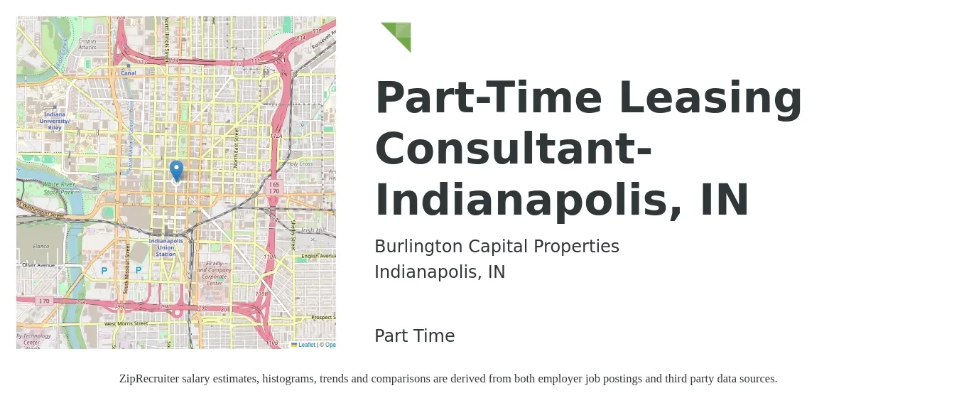 Burlington Capital Properties job posting for a Part-Time Leasing Consultant- Indianapolis, IN in Indianapolis, IN with a salary of $16 to $19 Hourly with a map of Indianapolis location.