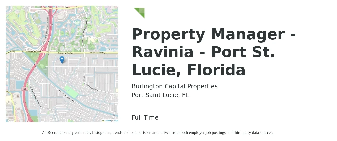 Burlington Capital Properties job posting for a Property Manager - Ravinia - Port St. Lucie, Florida in Port Saint Lucie, FL with a salary of $44,000 to $68,000 Yearly with a map of Port Saint Lucie location.