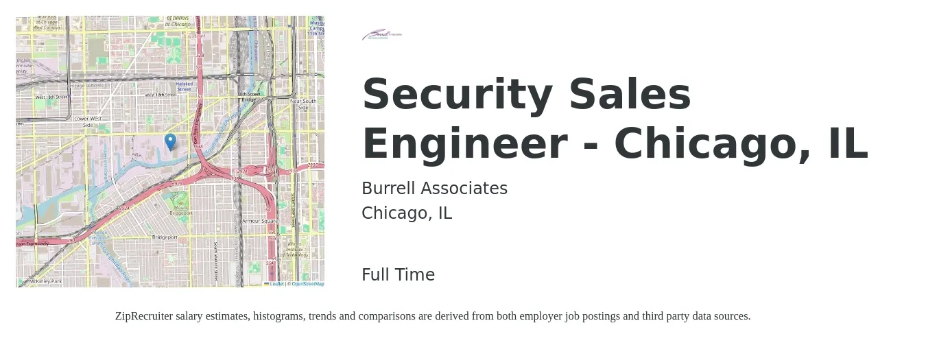 Burrell Associates job posting for a Security Sales Engineer - Chicago, IL in Chicago, IL with a salary of $77,300 to $115,900 Yearly with a map of Chicago location.