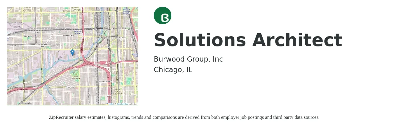 Burwood Group, Inc job posting for a Solutions Architect in Chicago, IL with a salary of $63 to $83 Hourly with a map of Chicago location.