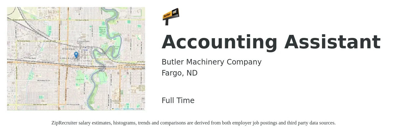 Butler Machinery Company job posting for a Accounting Assistant in Fargo, ND with a salary of $19 to $25 Hourly with a map of Fargo location.
