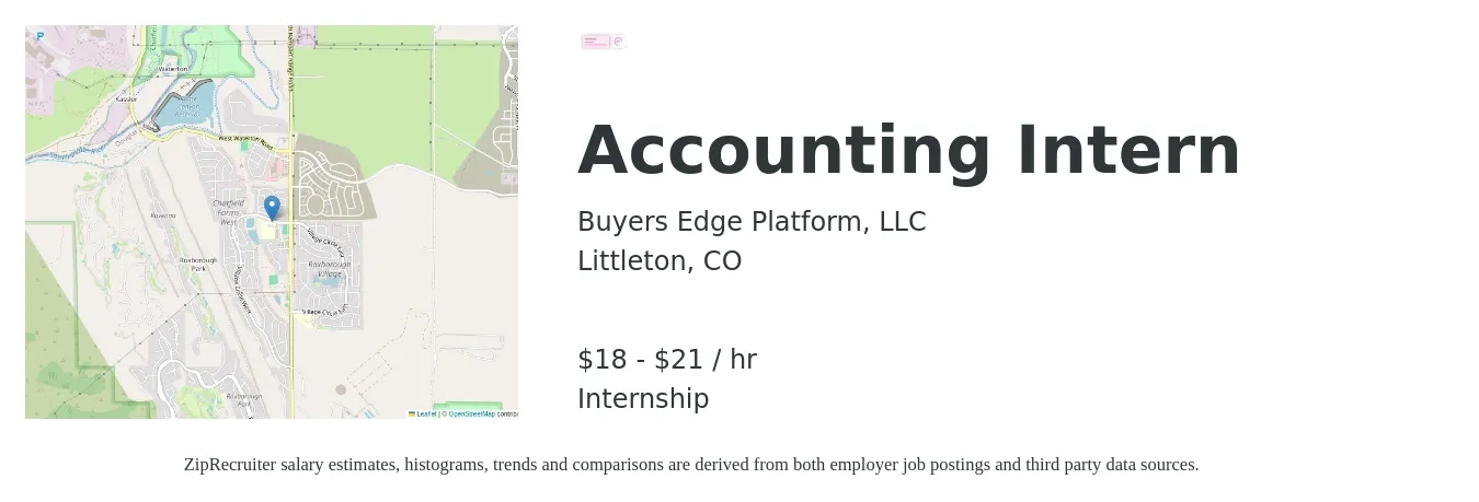 Buyers Edge Platform, LLC job posting for a Accounting Intern in Littleton, CO with a salary of $19 to $22 Hourly with a map of Littleton location.
