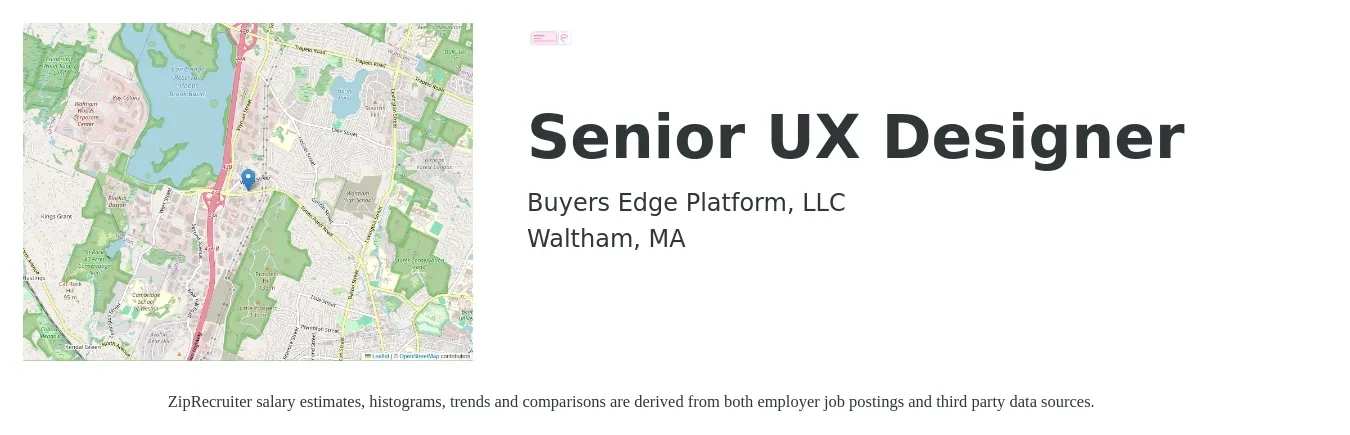 Buyers Edge Platform, LLC job posting for a Senior UX Designer in Waltham, MA with a salary of $60 to $85 Hourly with a map of Waltham location.