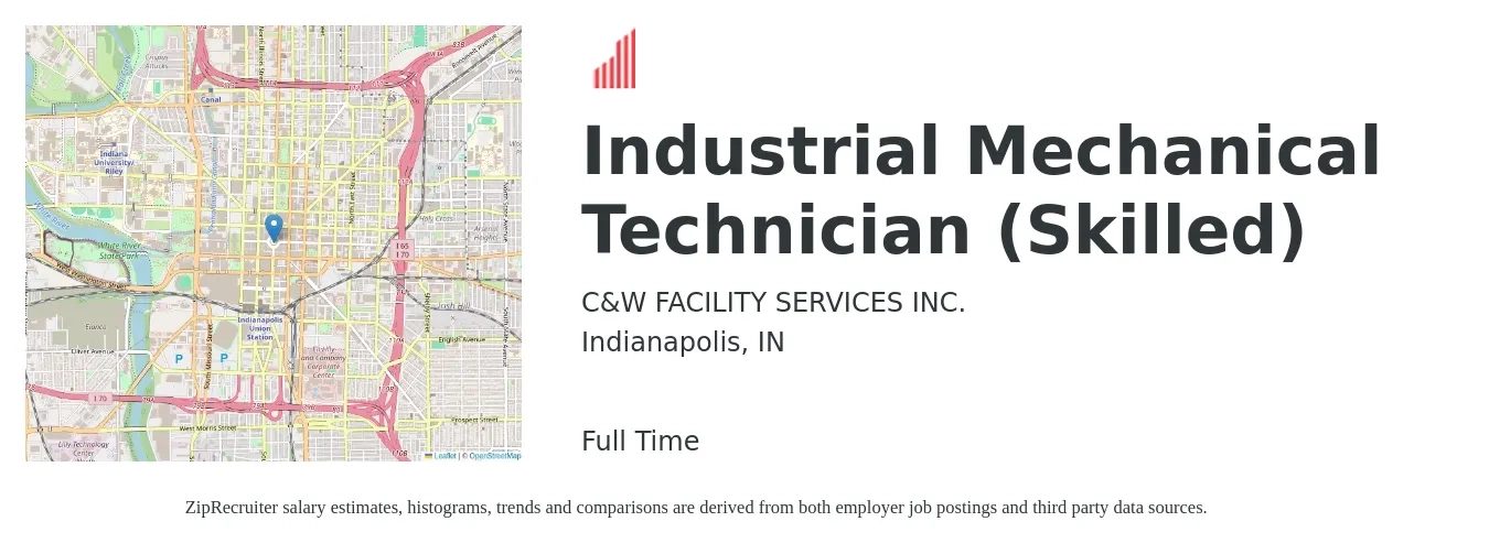 C&W FACILITY SERVICES INC. job posting for a Industrial Mechanical Technician (Skilled) in Indianapolis, IN with a salary of $19 to $27 Hourly with a map of Indianapolis location.