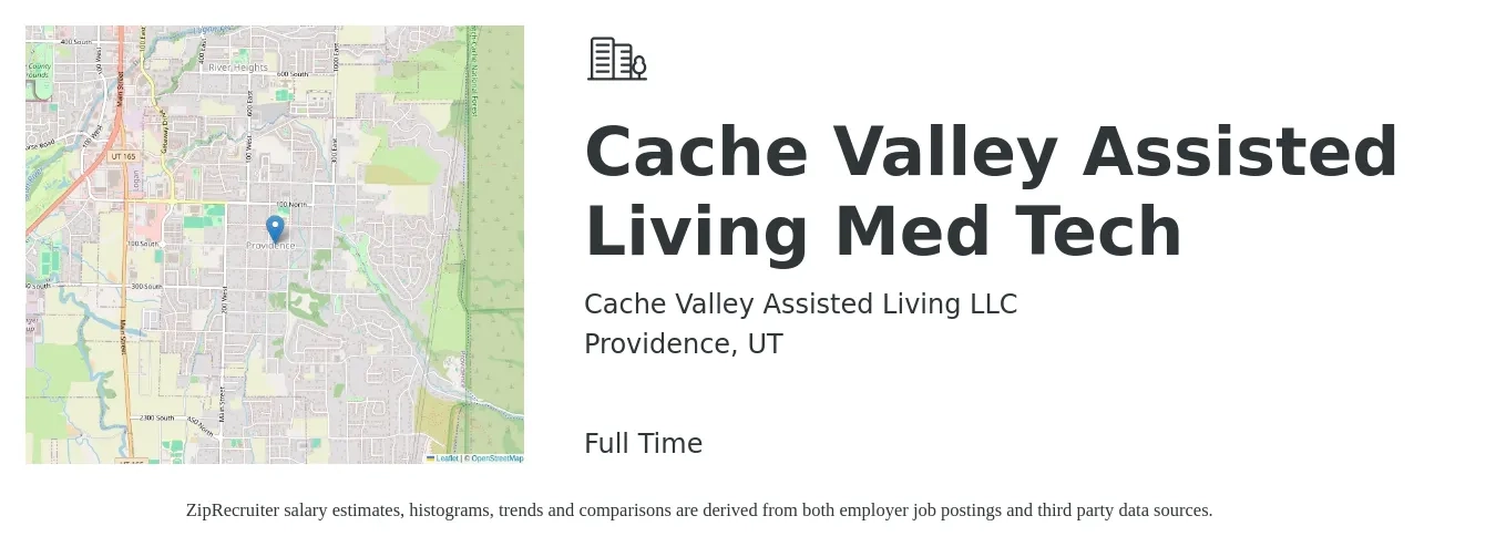 Cache Valley Assisted Living LLC job posting for a Cache Valley Assisted Living Med Tech in Providence, UT with a salary of $13 to $18 Hourly with a map of Providence location.