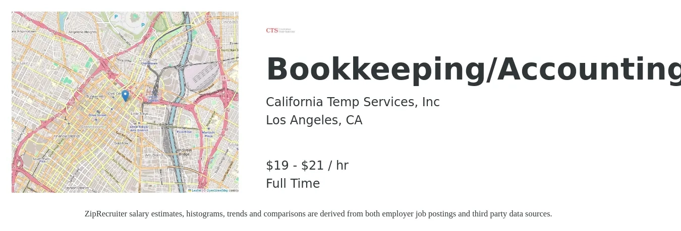 California Temp Services, Inc job posting for a Bookkeeping/Accounting in Los Angeles, CA with a salary of $20 to $22 Hourly with a map of Los Angeles location.