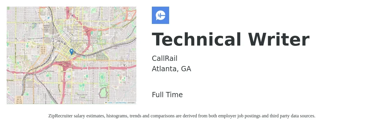 CallRail job posting for a Technical Writer in Atlanta, GA with a salary of $2,000 Daily with a map of Atlanta location.