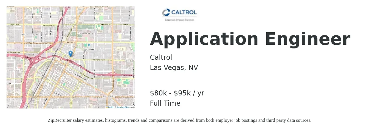 Caltrol job posting for a Application Engineer in Las Vegas, NV with a salary of $80,000 to $95,000 Yearly with a map of Las Vegas location.