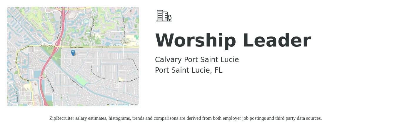 Calvary Port Saint Lucie job posting for a Worship Leader in Port Saint Lucie, FL with a salary of $38,500 to $59,000 Yearly with a map of Port Saint Lucie location.