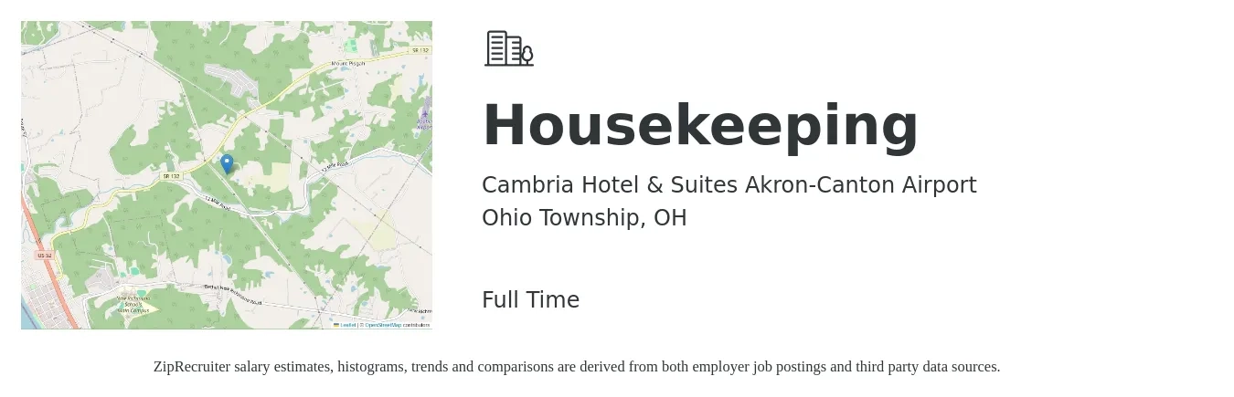 Cambria Hotel & Suites Akron-Canton Airport job posting for a Housekeeping in Ohio Township, OH with a salary of $14 to $16 Hourly with a map of Ohio Township location.