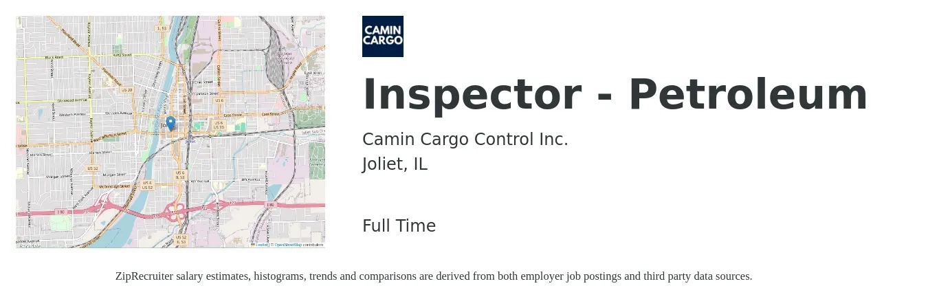 Camin Cargo Control Inc. job posting for a Inspector - Petroleum in Joliet, IL with a salary of $19 to $32 Hourly with a map of Joliet location.