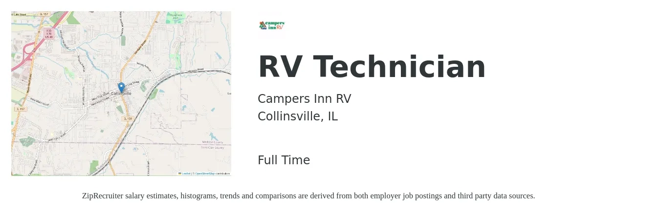 Campers Inn RV job posting for a RV Technician in Collinsville, IL with a salary of $18 to $27 Hourly with a map of Collinsville location.