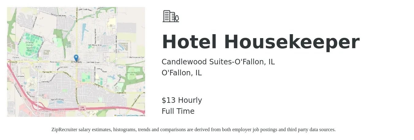Candlewood Suites-O'Fallon, IL job posting for a Hotel Housekeeper in O'Fallon, IL with a salary of $14 Hourly with a map of O'Fallon location.