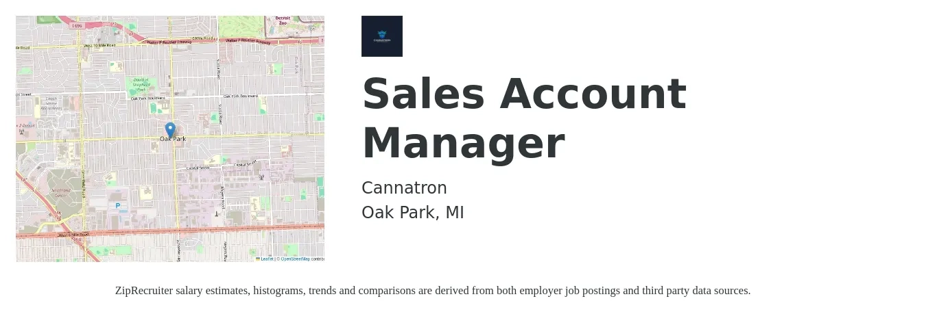 Cannatron job posting for a Sales Account Manager in Oak Park, MI with a salary of $46,600 to $73,800 Yearly with a map of Oak Park location.