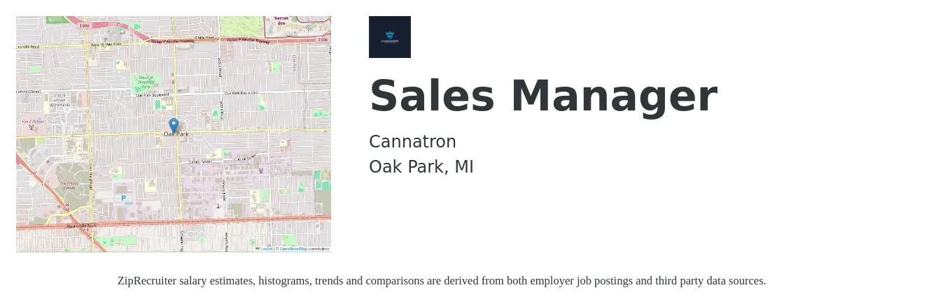 Cannatron job posting for a Sales Manager in Oak Park, MI with a salary of $41,500 to $89,000 Yearly with a map of Oak Park location.