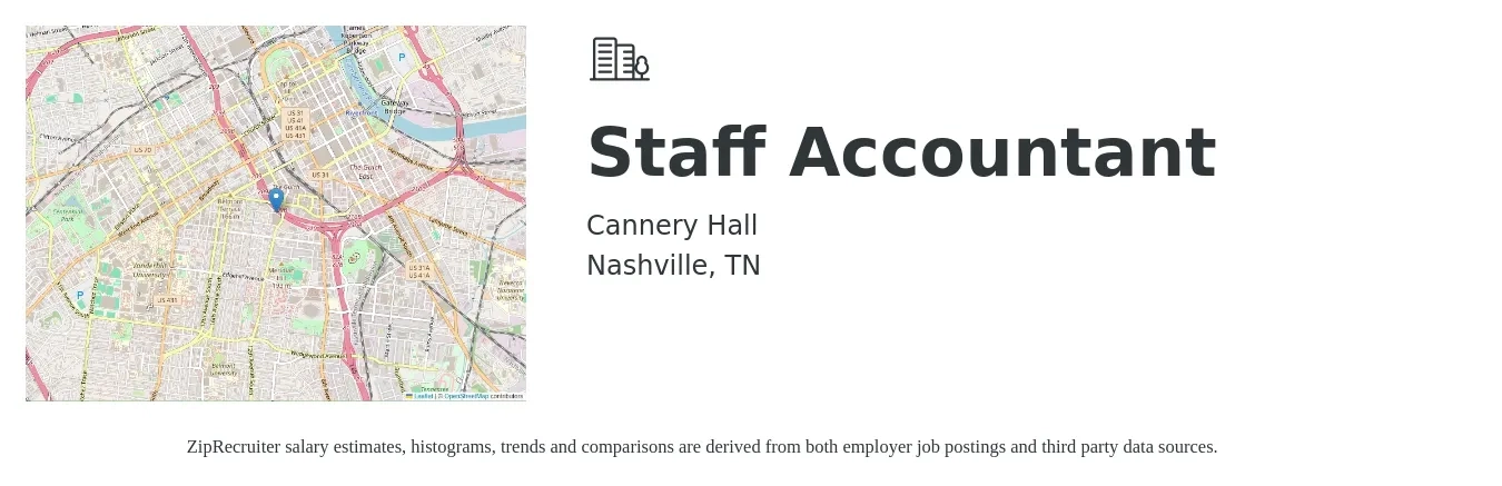 Cannery Hall job posting for a Staff Accountant in Nashville, TN with a salary of $53,100 to $70,000 Yearly with a map of Nashville location.