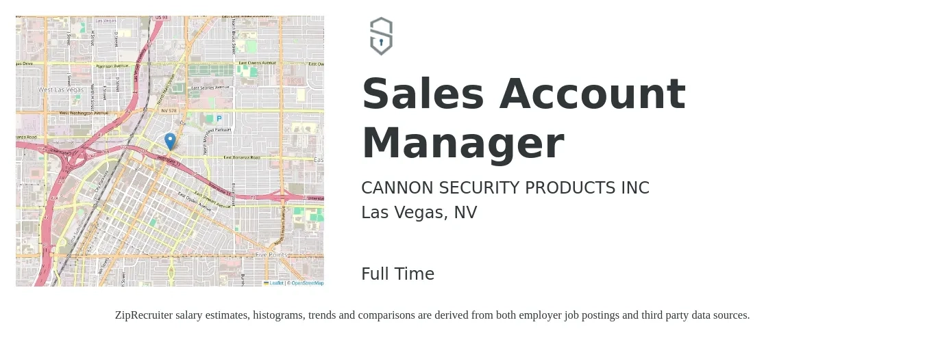 CANNON SECURITY PRODUCTS INC job posting for a Sales Account Manager in Las Vegas, NV with a salary of $46,200 to $73,200 Yearly with a map of Las Vegas location.