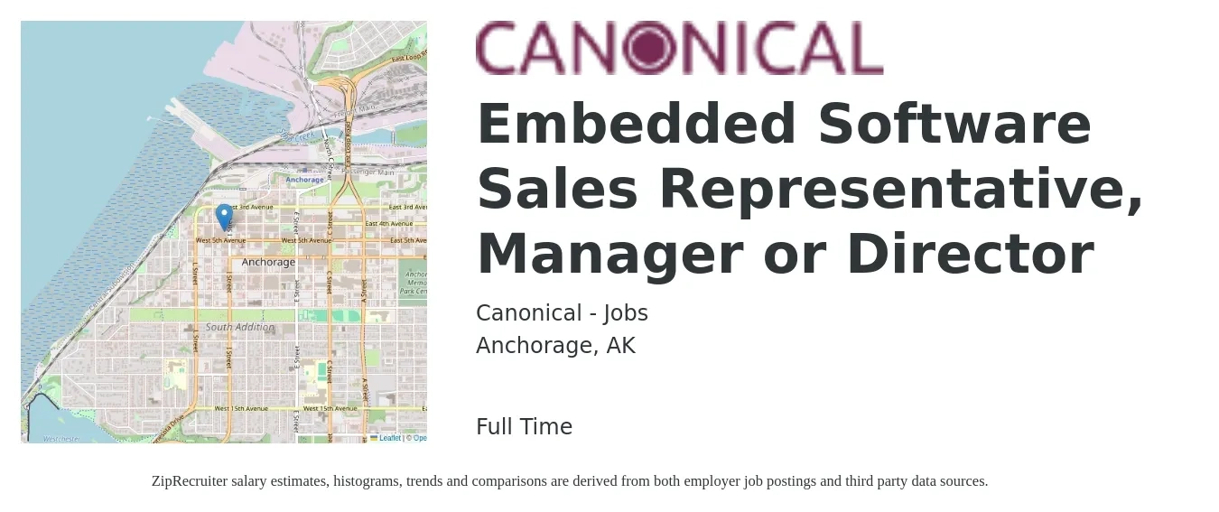 Canonical - Jobs job posting for a Embedded Software Sales Representative, Manager or Director in Anchorage, AK with a map of Anchorage location.