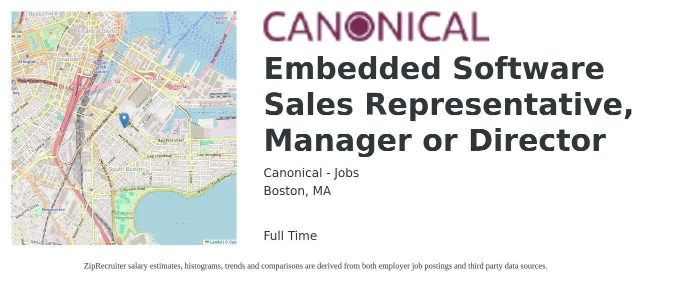 Canonical - Jobs job posting for a Embedded Software Sales Representative, Manager or Director in Boston, MA with a map of Boston location.