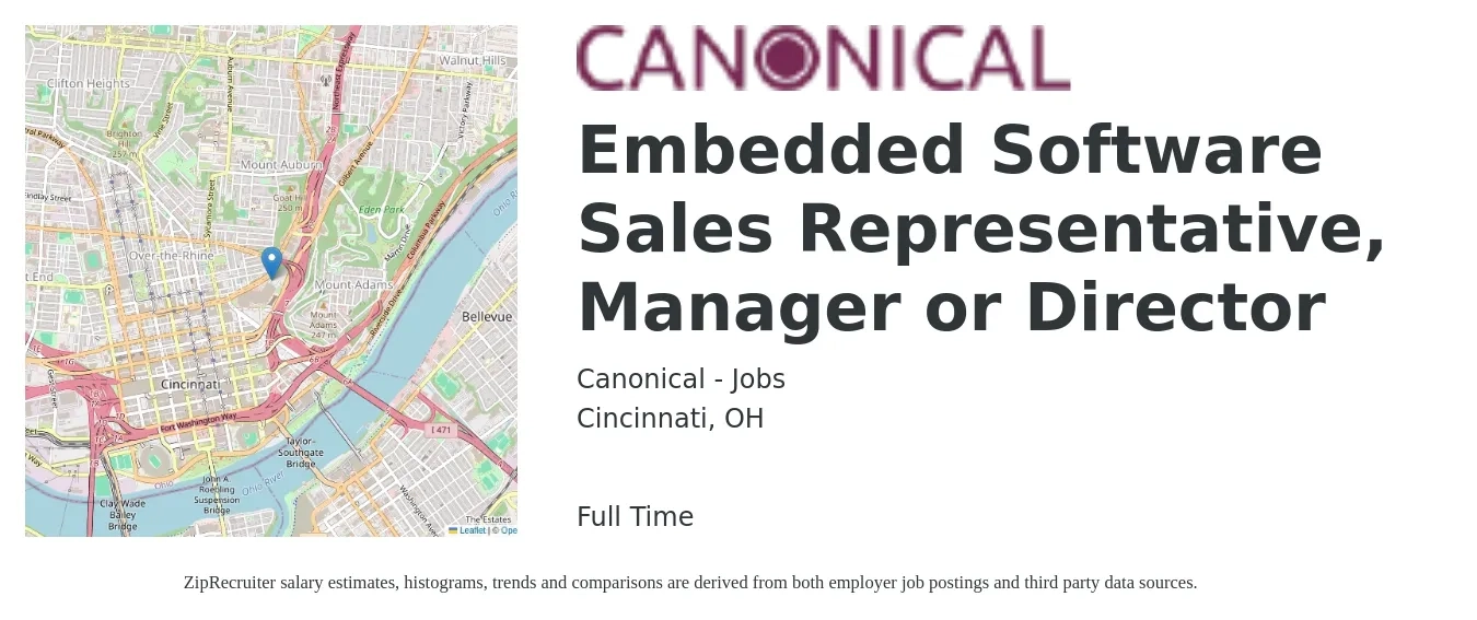 Canonical - Jobs job posting for a Embedded Software Sales Representative, Manager or Director in Cincinnati, OH with a map of Cincinnati location.