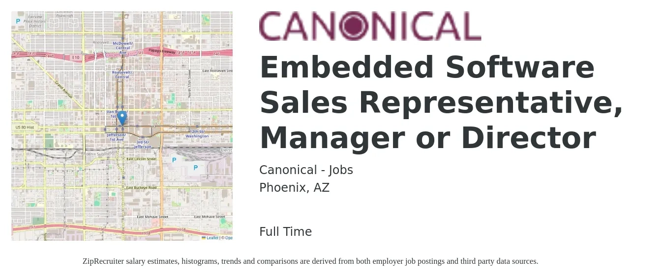 Canonical - Jobs job posting for a Embedded Software Sales Representative, Manager or Director in Phoenix, AZ with a map of Phoenix location.
