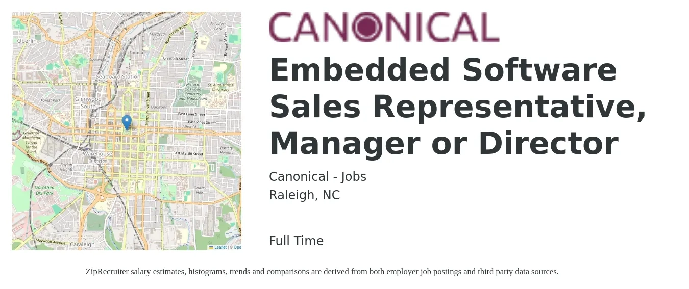 Canonical - Jobs job posting for a Embedded Software Sales Representative, Manager or Director in Raleigh, NC with a map of Raleigh location.