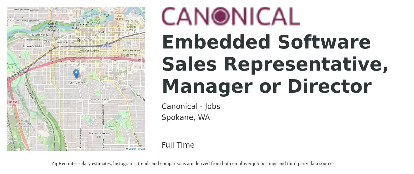 Canonical - Jobs job posting for a Embedded Software Sales Representative, Manager or Director in Spokane, WA with a map of Spokane location.