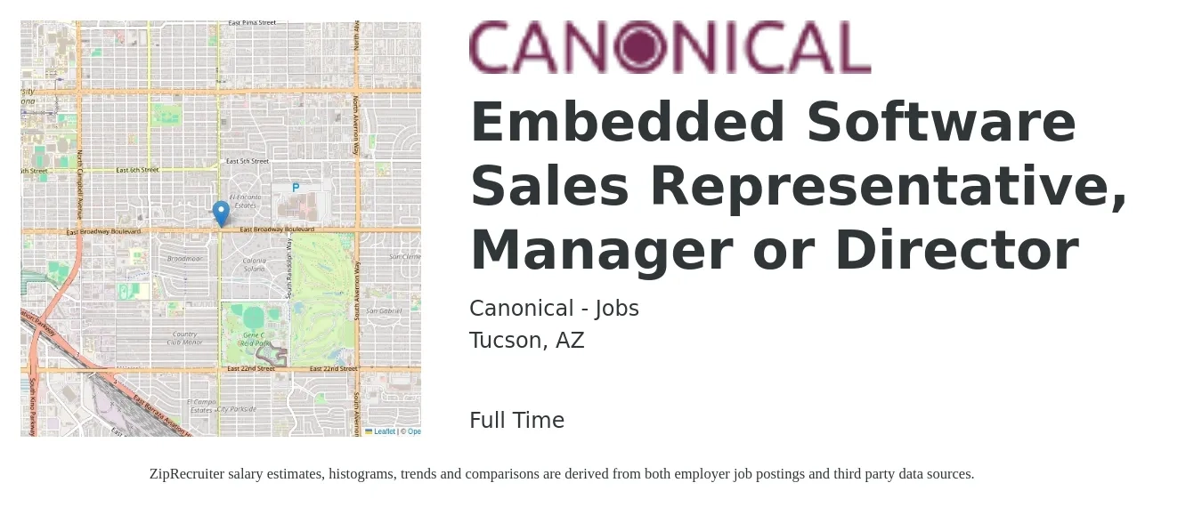 Canonical - Jobs job posting for a Embedded Software Sales Representative, Manager or Director in Tucson, AZ with a map of Tucson location.