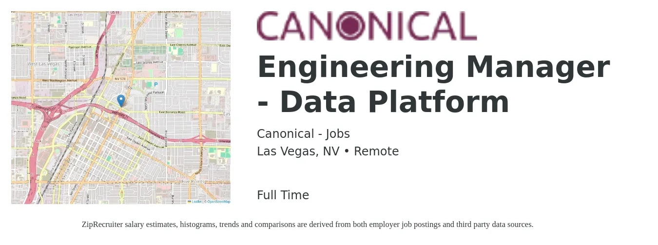 Canonical - Jobs job posting for a Engineering Manager - Data Platform in Las Vegas, NV with a salary of $165,200 Yearly with a map of Las Vegas location.
