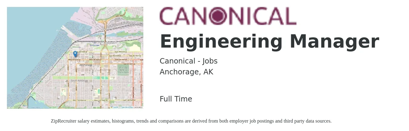 Canonical - Jobs job posting for a Engineering Manager in Anchorage, AK with a salary of $119,100 to $176,800 Yearly with a map of Anchorage location.