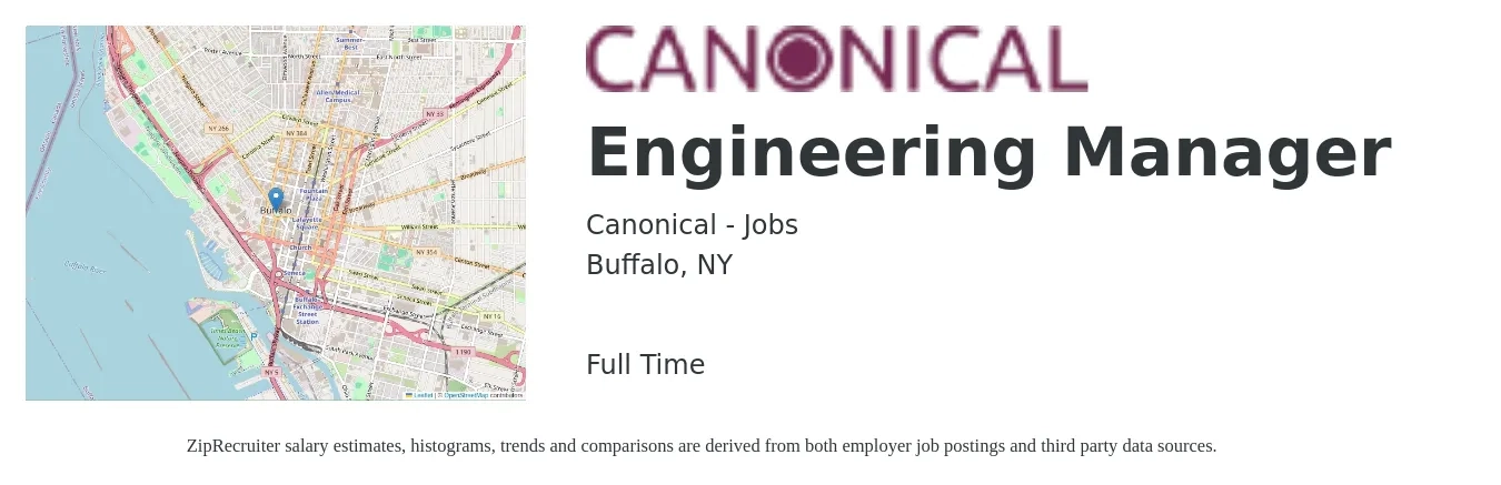 Canonical - Jobs job posting for a Engineering Manager in Buffalo, NY with a salary of $112,800 to $167,600 Yearly with a map of Buffalo location.