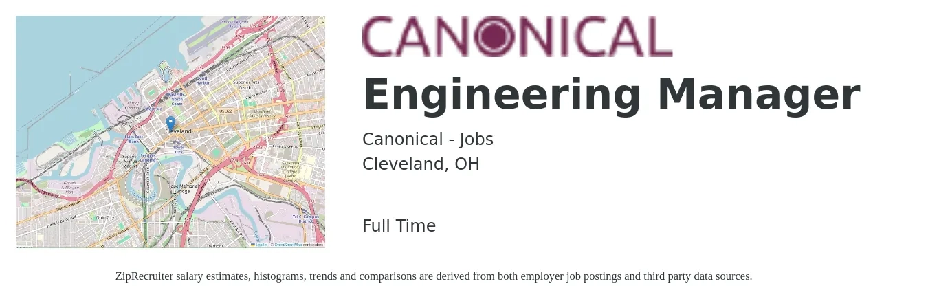 Canonical - Jobs job posting for a Engineering Manager in Cleveland, OH with a salary of $113,000 to $167,800 Yearly with a map of Cleveland location.