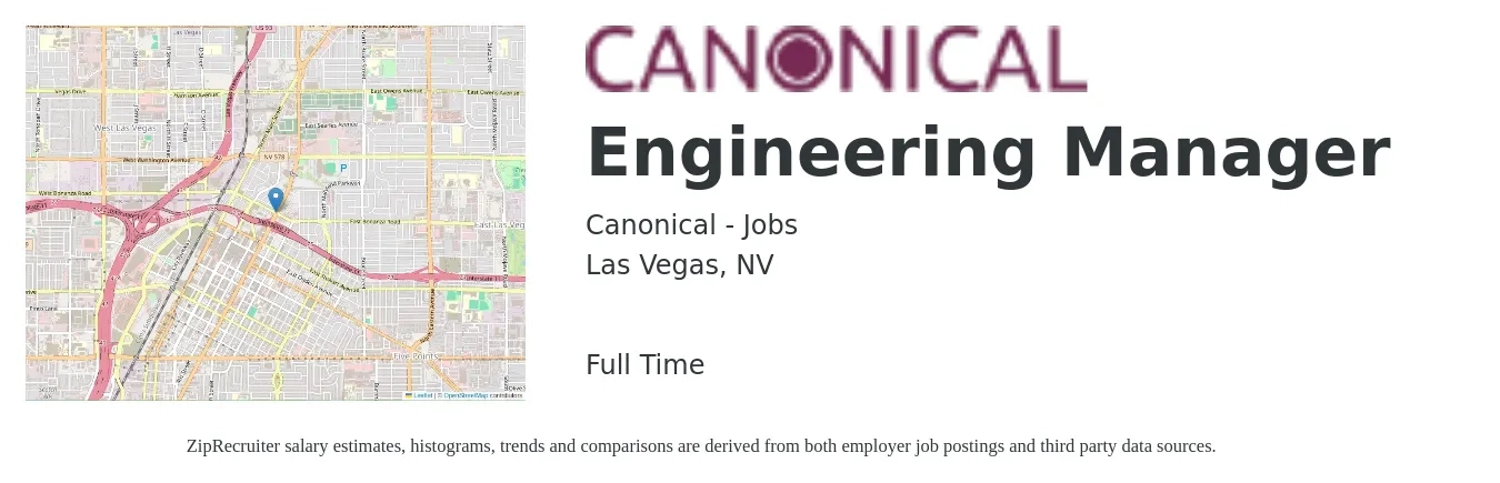 Canonical - Jobs job posting for a Engineering Manager in Las Vegas, NV with a salary of $111,300 to $165,200 Yearly with a map of Las Vegas location.
