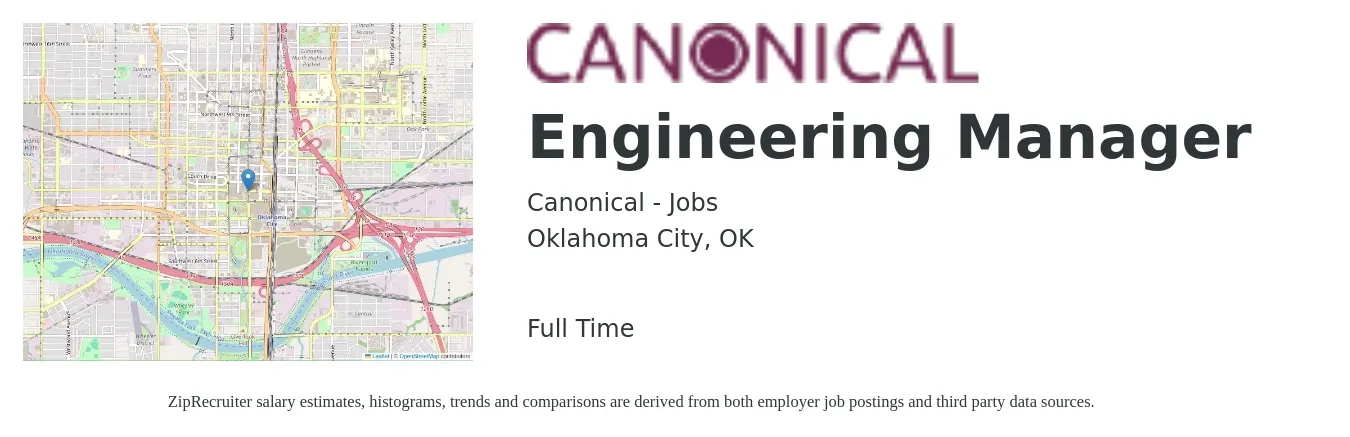 Canonical - Jobs job posting for a Engineering Manager in Oklahoma City, OK with a salary of $108,200 to $160,700 Yearly with a map of Oklahoma City location.