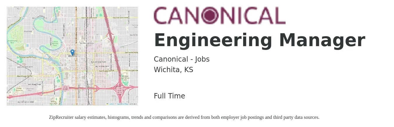 Canonical - Jobs job posting for a Engineering Manager in Wichita, KS with a salary of $104,200 to $154,800 Yearly with a map of Wichita location.