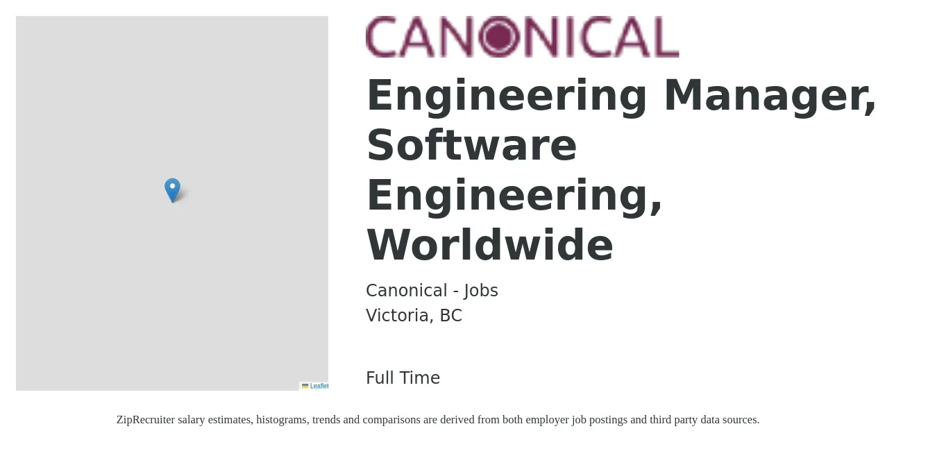 Canonical - Jobs job posting for a Engineering Manager, Software Engineering, Worldwide in Victoria, BC with a map of Victoria location.