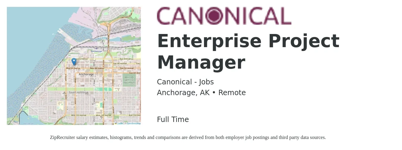 Canonical - Jobs job posting for a Enterprise Project Manager in Anchorage, AK with a salary of $51 to $78 Hourly with a map of Anchorage location.