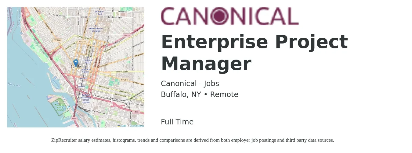Canonical - Jobs job posting for a Enterprise Project Manager in Buffalo, NY with a salary of $49 to $74 Hourly with a map of Buffalo location.