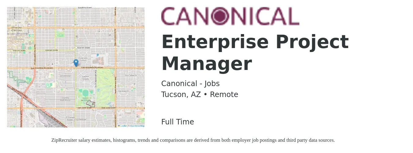Canonical - Jobs job posting for a Enterprise Project Manager in Tucson, AZ with a salary of $48 to $72 Hourly with a map of Tucson location.