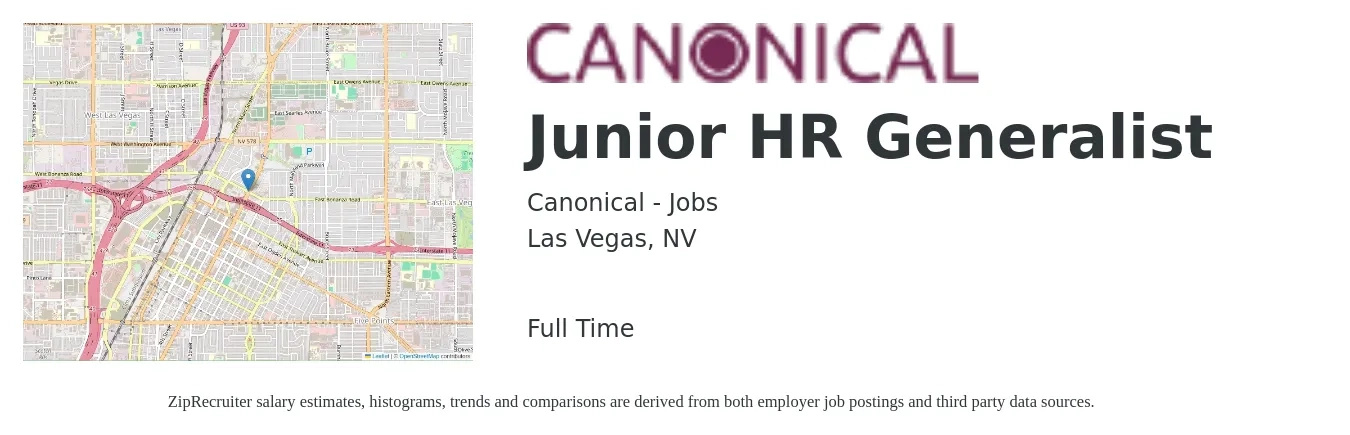 Canonical - Jobs job posting for a Junior HR Generalist in Las Vegas, NV with a salary of $49,700 to $70,700 Yearly with a map of Las Vegas location.