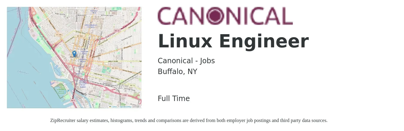 Canonical - Jobs job posting for a Linux Engineer in Buffalo, NY with a salary of $48 to $68 Hourly with a map of Buffalo location.