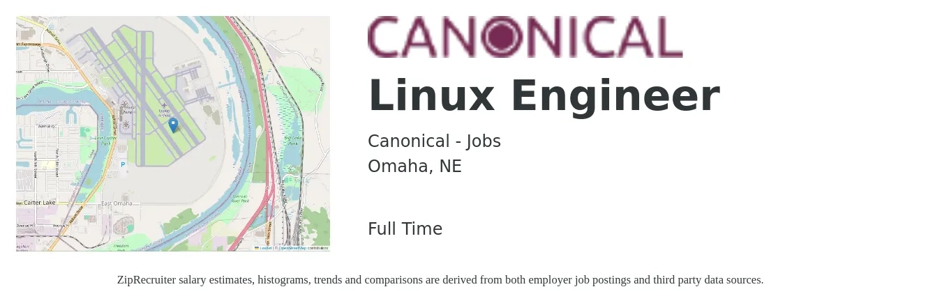 Canonical - Jobs job posting for a Linux Engineer in Omaha, NE with a salary of $48 to $67 Hourly with a map of Omaha location.