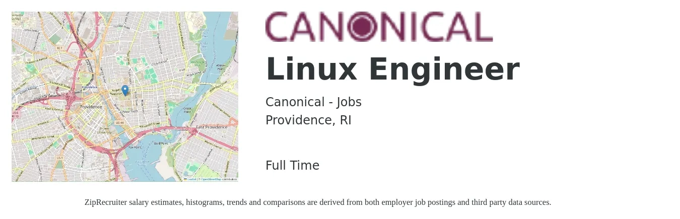 Canonical - Jobs job posting for a Linux Engineer in Providence, RI with a salary of $50 to $70 Hourly with a map of Providence location.